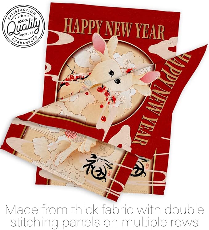 Lunar New Year of Rabbit Indoor Decor Banner Room Wall Art Patio Porch Lawn Garden Flag Outdoor Decorations Tapestry Yard Signs Spring Gifts Luck Arrive Chinese New Year Decorations Made in USA