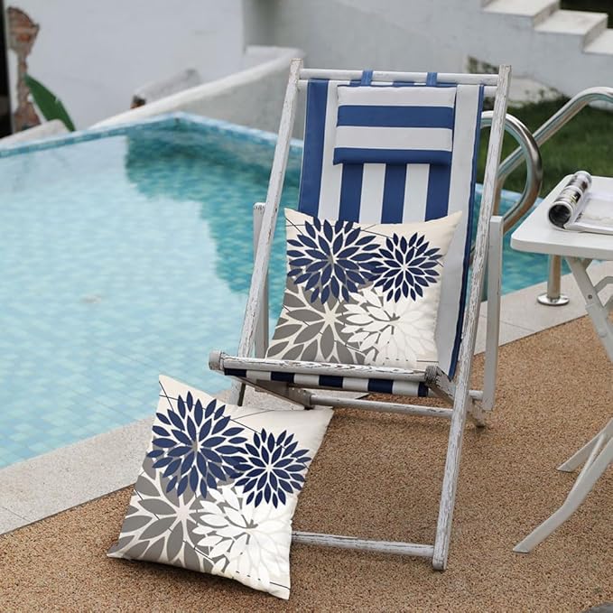 DFXSZ Outdoor Throw Pillow Covers 16x16 Inch Set of 2 Waterproof Spring Summer Geometric Elegant Navy White Outdoor Pillow Covers for Patio Funiture Garden Couch 158Z16