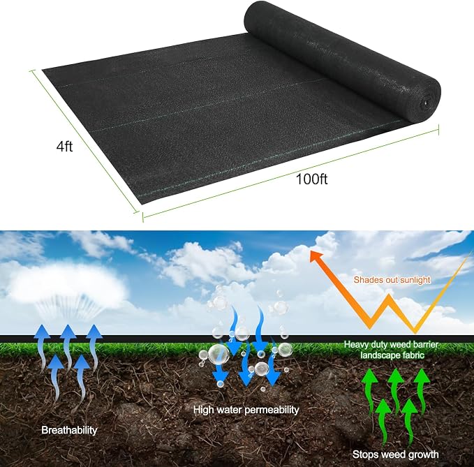 Jevrench 5oz Weed Barrier Landscape Fabric Heavy Duty, 4ft x 100ft Dual-Layer Premium Garden Landscaping Fabric, Ground Cover Weed Control Fabric Outdoor Weed Mat Garden Lawn Fabric