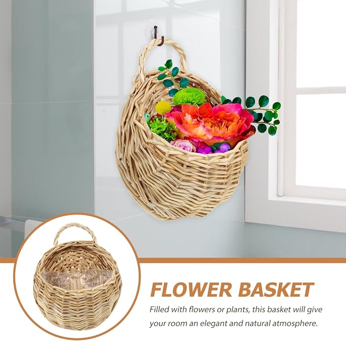 Rattan Woven Hanging Basket 9X7X3.5 Inch Wall Planter for Indoor Outdoor Use Wicker Wall Basket for Plants and Artificial Flowers Decorative Storage Organizer