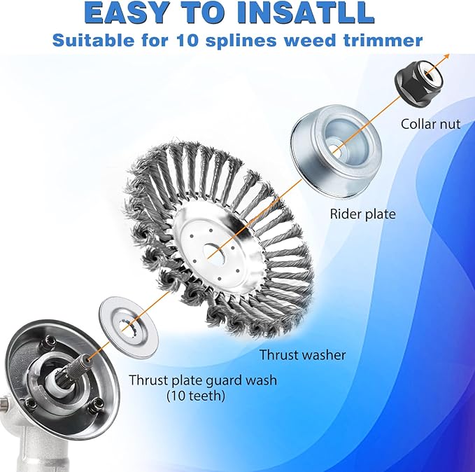 8 Inch Unbreakable Wired Trimmer Blade for Weed Eater, Steel Wire Rotary Brush Cutter Trimmer Head, Weed Eater Head for Moss Grass Rust Removal, Paving Stone, Pavement Joints or Driveway