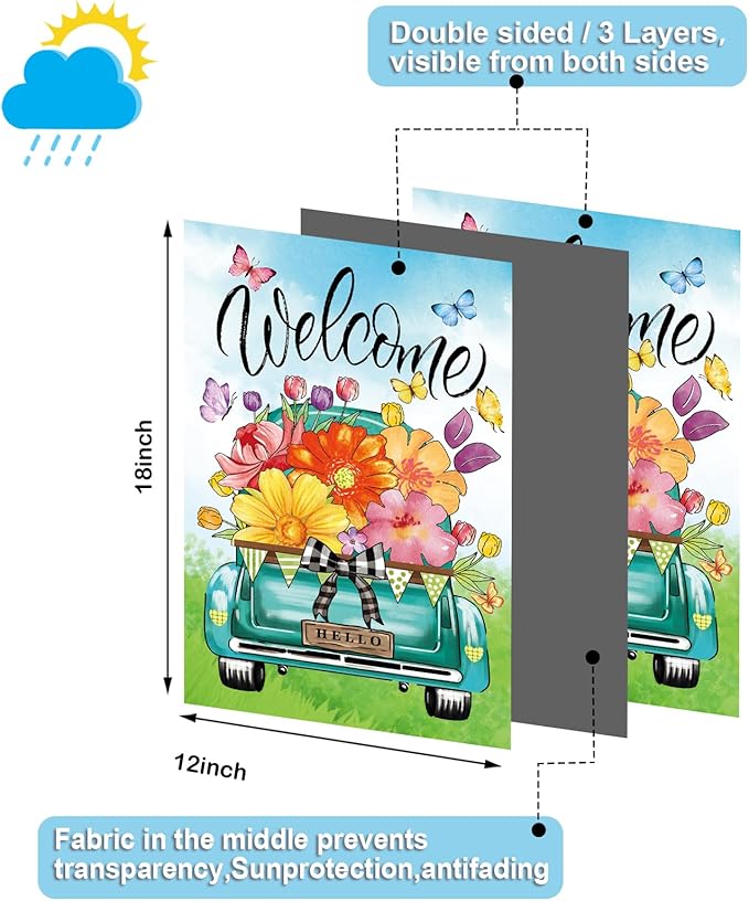Seasonal Garden Flags Set of 11 Double Sided 12 x 18 Inch Rustic Truck Yard Flags, Small Flags for Outside, Summer Spring 4th of July Outdoor Flags, Holiday Garden Flags for All Seasons
