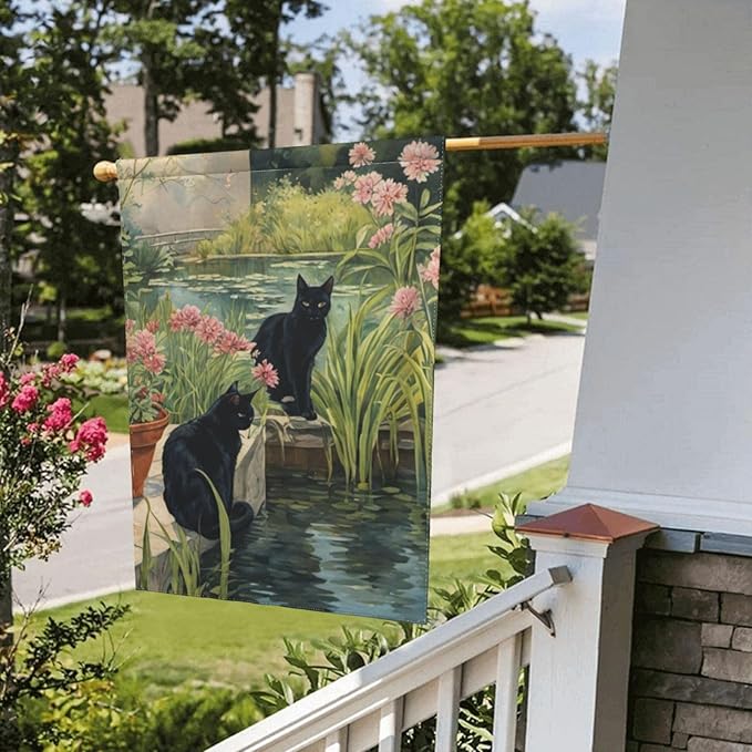 Delerain Black Cats Garden Flag, 12.5 x 18 Inch Double Sided Design Weather Resistant Indoor & Outdoor Decoration Small Banner for Home Yard Lawn Patio Office