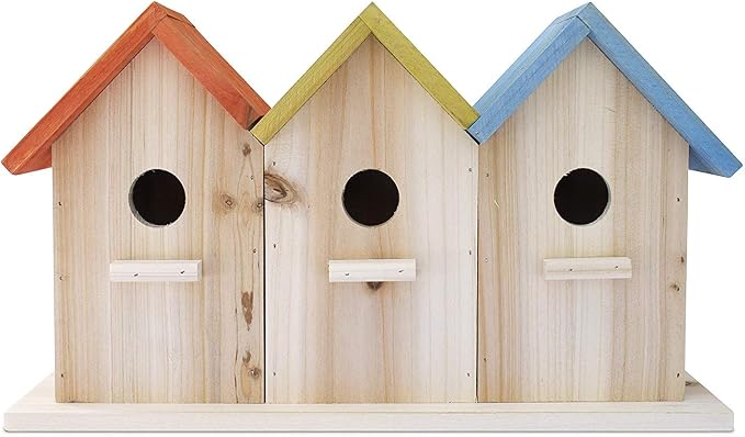 Bird House for Outdoors/Indoors, Hanging Kit for Kids & Adults, Decorative Feeder for Bluebirds, Wrens & Chickadees, All-Weather Home Decoration (Multi Orange Yellow Blue, 3 Houses)
