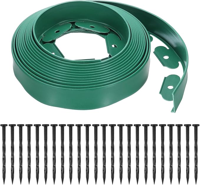 uxcell Landscape Edging, 1Pcs 26FT x 2" - Garden Edging Kit with 24 Stakes, Landscape Edging Border for Garden Lawn Flower Bed Yard Grass (Green)
