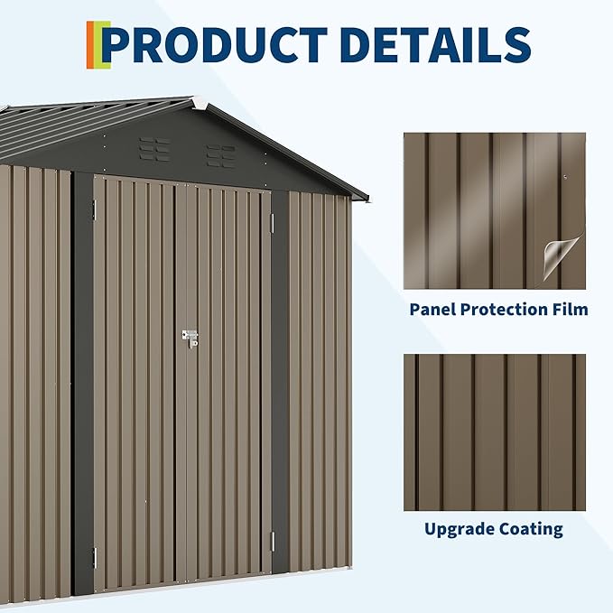 Garvee 10X12 FT Storage Shed with Cross Windows & Lockable Door，Large Outdoor Metal Shed，Peaked Roof Garden Shed for Lawn Mower, Bike, Tools - All Weather Secure Storage
