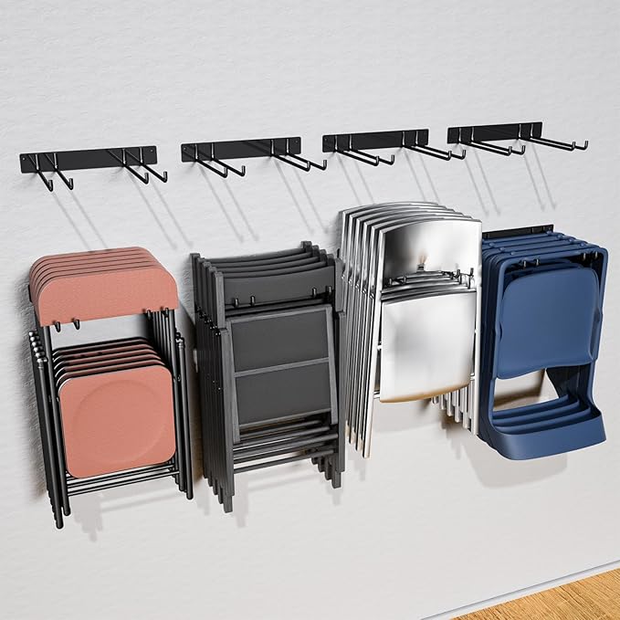 YYR Folding Chair Storage Rack, Garden Tool & Foldable Chairs Organizer Hangers for Garage Organization, Lawn, Beach, Camping, Yard Chairs Hooks Wall Mount, Soild Metal Max Load 480 LBS - 4 Pack