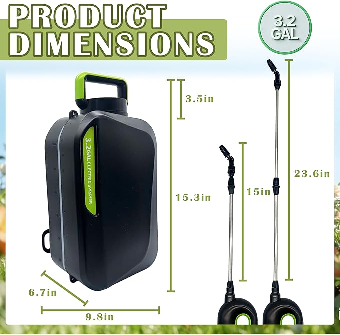 3.2 Gallon Battery Powered Sprayer, Covers 6,000+ Sq Ft per Tank – Electric Sprayer with 5 Interchangeable Nozzles, Handle with 2-Speed Control & Digital Display, for Lawn, Garden & Outdoor Cleaning
