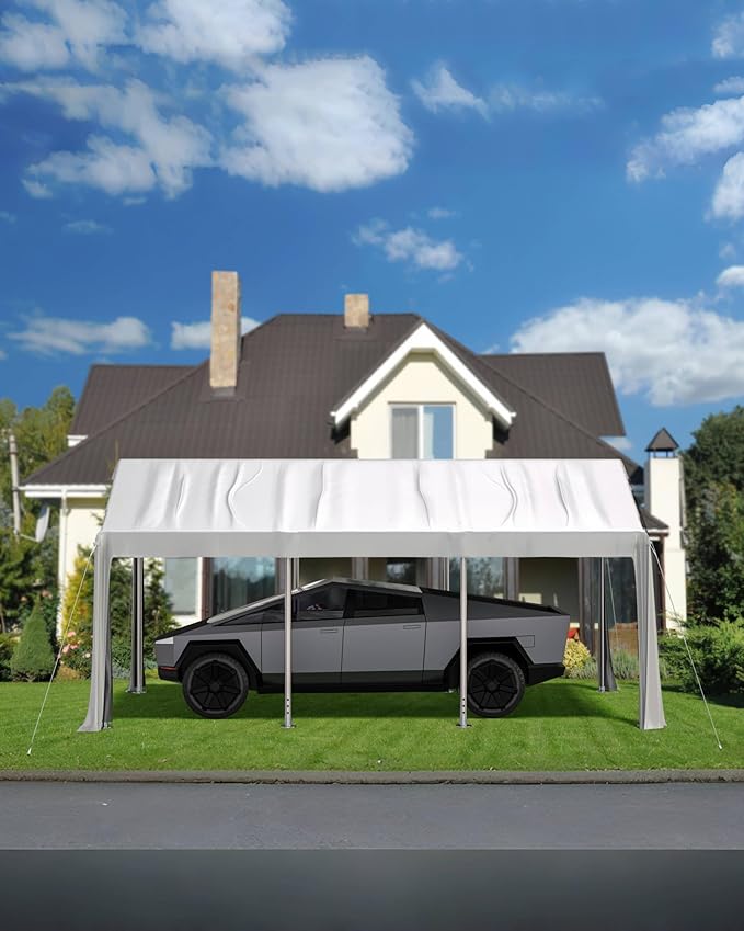20 ft x 13 ft x 11 ft Carport Top Replacement Cover - Heavy-Duty Grey Tarp, Windproof Waterproof & UV Protected (Top Cover ONLY, Frame Not Included)