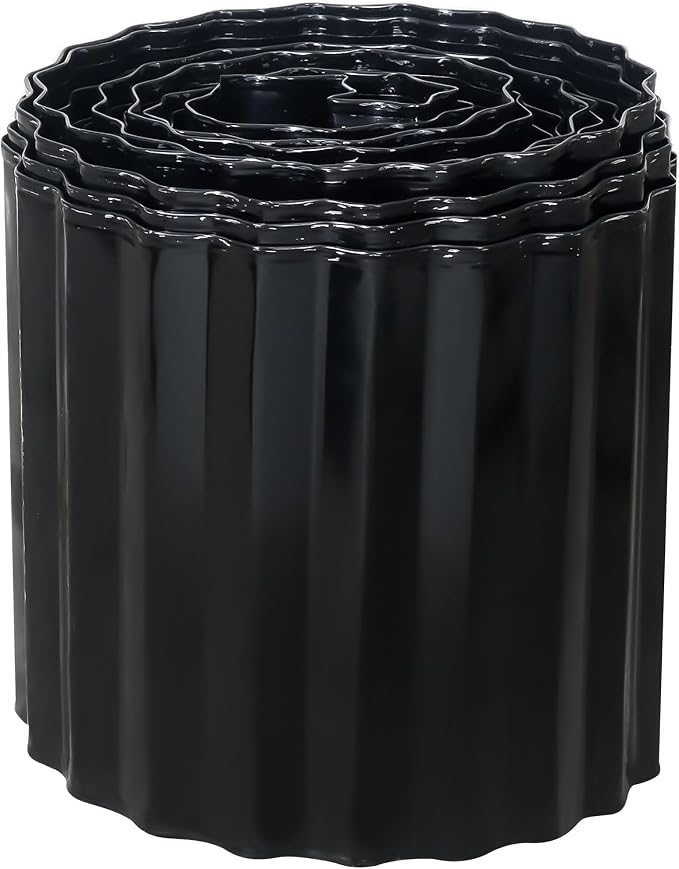 Quibbay Corrugated Metal Garden Edging, 6"20Ft Landscape Border for Lawn, Flower Bed and Garden, Sturdy Galvanized Steel Yard, Flexible for DIY Landscaping and Yard, Black