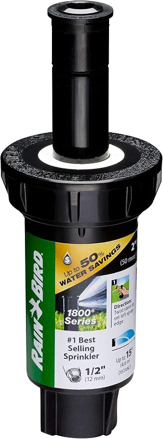 Rain Bird 1802FDSPRS Pressure Regulating (PRS) Professional Dual Spray Pop-Up Sprinkler, 360° Full Circle Pattern, 8' - 15' Spray Distance, 2" Pop-up Height