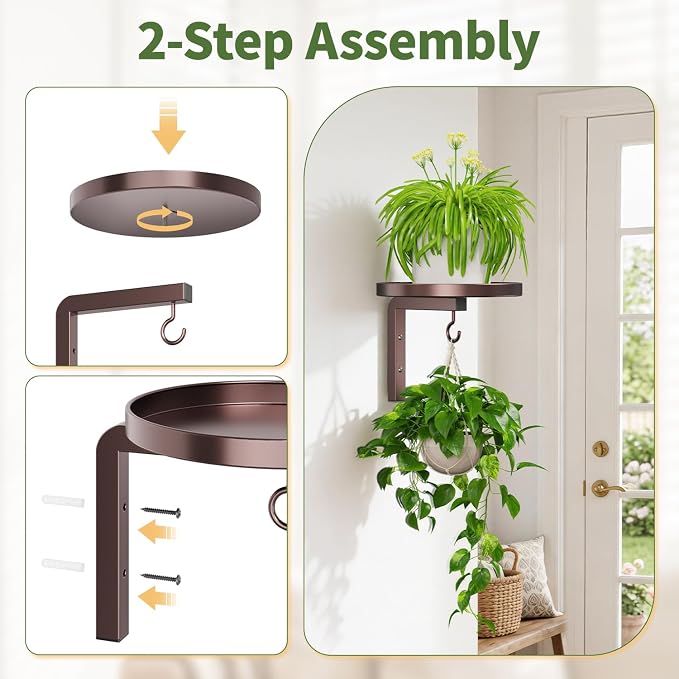 LASZOLA 3Pcs Wall Mount Plant Shelves with Hangers for Indoor Planters, Heavy Duty Metal Window Floating Flower Holders Stand for Kitchen Bathroom, Standard Bronze