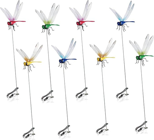 8PCS Dragonfly Clips,3D Colorful Fake Dragonflies,Plastics Dragon Fly Hat Clips,Fake Dragon Fly for Outdoor,Indoor, Garden Stakes Yard Patio