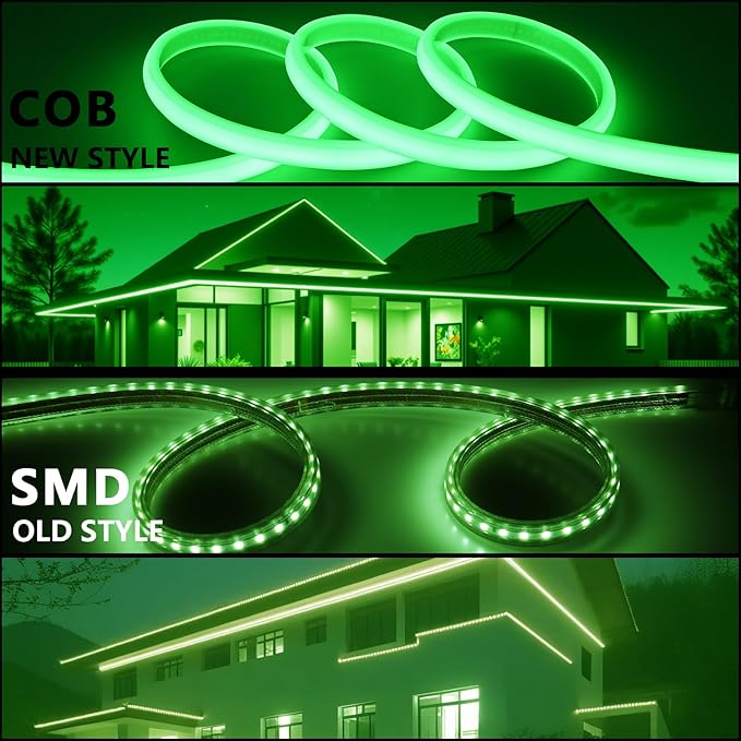 BENLUN AC 110V COB LED Strip Lights Outdoor Waterproof 65.6ft, Green Super Bright 200W LED Rope Light, IP65 Flexible Cuttable, for Bedroom Garden Commercial House Gaming Room Decor