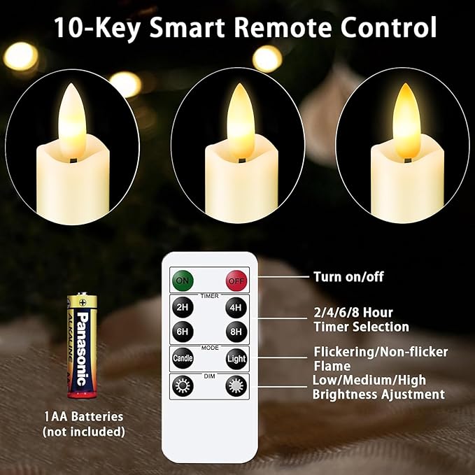 KSWING Upgraded Real Wax Short LED Flameless Taper Candles with Remote, 6 PCS Ivory Candlesticks Battery Operated 3D Flickering - 6" Realistic Fake Candle Sticks for Home/Wedding/Fireplace Xmas Decor