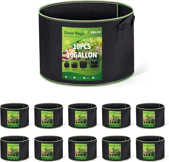 Delxo 10 Pack 10 Gallon Grow Bags & 5 Pack 10 Gallon Potato Grow Bags