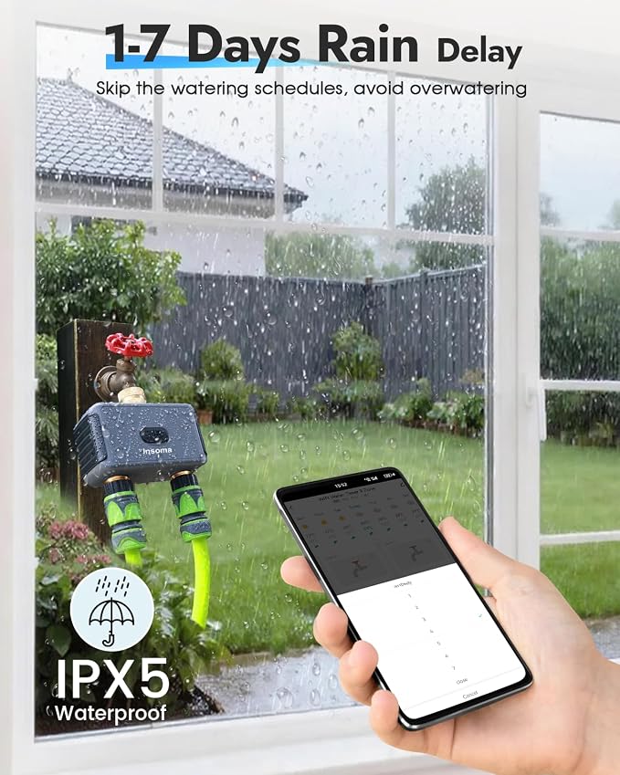Insoma 2-Zone WiFi Water Timer Brass Inlet Outlet, Smart Sprinkler Timer, No-Gateway 2.4GHz, APP Remote Control WiFi Hose Timers, Voice Control with Alexa, Rain Delay and Manual Mode for Lawn Watering