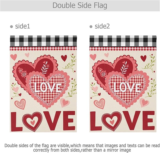 Pfrewn Valentine Garden Flag 12 x 18 Double Sided, Sweet Love Hearts Plaid House Yard Flags Welcome Spring Outdoor Indoor Banner for Wedding Party Home Decorations
