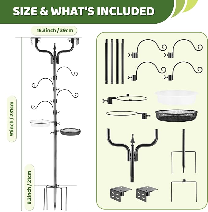 Upgraded Bird House Pole Heavy Duty Bird Feeder Pole Thickened Pole with 4 Hooks,Wind-Resistant Water Bowl,Mesh Tray,Y-Shape Platform Bird House Frame for Yard Garden Backyard(Not Include Birdhouse)