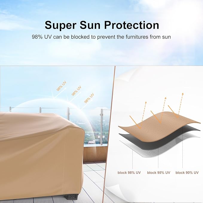 Mrrihand Heavy Duty Patio Furniture Covers, Outdoor Furniture Covers Waterproof Sectional Sofa Set, Patio Table and Chair Set Cover 108" L×82" W×28" H,Brown