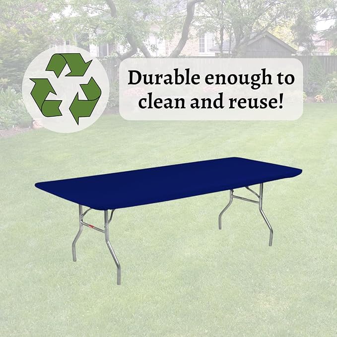 Kwik-Covers 6' Rectangle Plastic Table Covers 30" x 72", Bundle of 5 (Navy Blue)