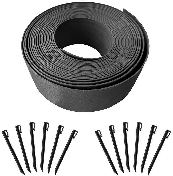 40FT Black Landscape Edging Coil Kit 4 Inch High,Terrace Board with 12pcs 10-inch Spikes