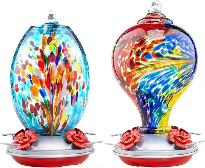 Muse Garden Gifts for Women Glass Hummingbird Feeder for Outdoors Hanging, Birthday Mother‘s Day Christmas Valentine Hummingbird Gifts for Women Mom, Ant Moat Included, 2 Pack, Fireworks and Nebula | Muse Garden Gifts for Women Glass Hummingbird Feeder...