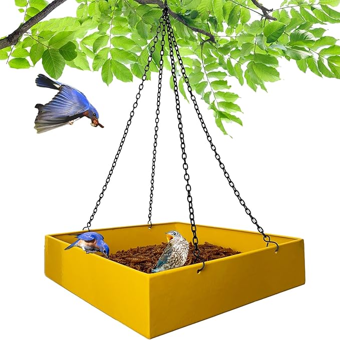 Bird Feeders for Outdoors, Platform Bird Feeder for Outside, Large Capacity 3.5 lbs(Yellow)