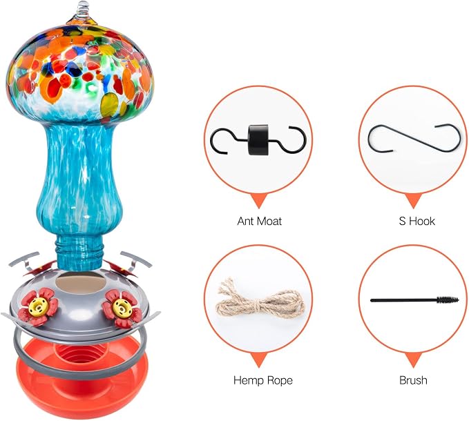 Muse Garden Gifts for Women Hummingbird Feeders for Outdoors Hanging Ant and Bee Proof, Blown Glass Hummingbird Feeder with Ant Moat, Christmas Gardening Gifts for Women Mom, 28OZ, Tropical Islands | Muse Garden Gifts for Women Hummingbird Feeders for ...