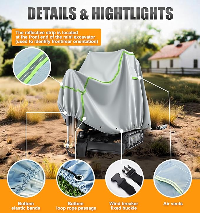 Mini Excavator Cover Fits 3000-4000 lbs Models, Mini Excavator Covers Waterproof Compatible with Bobcat E20/Kubota U17/Caterpillar/John Deere 17G, 600D Excavator Cover, Heavy Duty Excavator Cover.