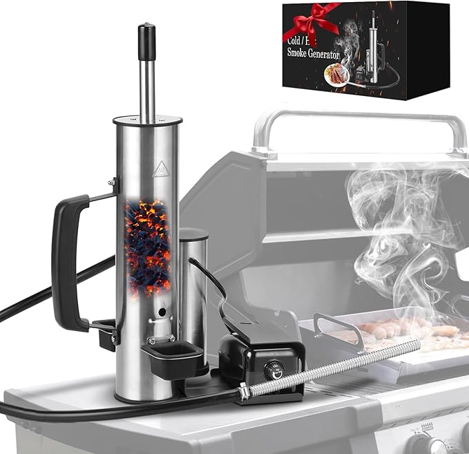 Electric Smoker Generator, Hot and Cold Electric Smoker with Adjustable Air Pump, Stainless Steel Smoke Tube for Pellet Smoker, Outdoor Smoker for Cheese, Salmon, Best Gifts for Men, Dad