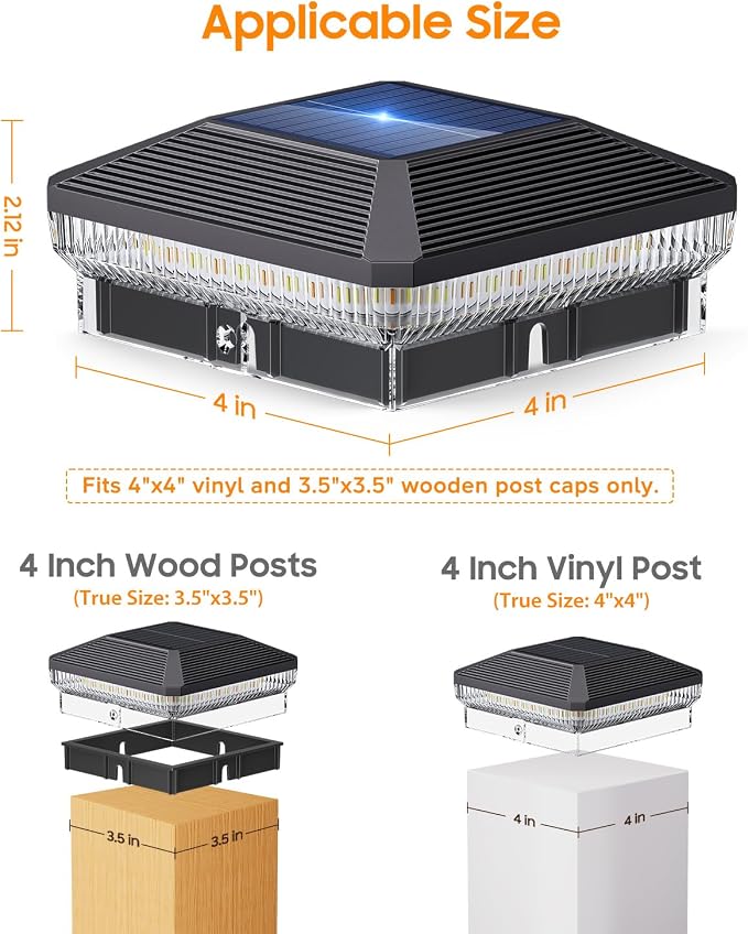 12 Pack 4x4 Solar Post Cap Lights with 3 Modes, 40 LEDs Fence Post Solar Lights Outdoor Waterproof, 30 Lumens Fence Deck Post Lights Solar Powered for 4x4 3.5x3.5 Vinyl Wooden Posts