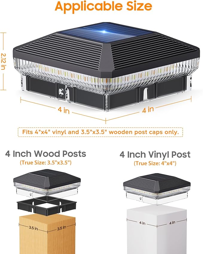 2 Pack 3 Modes 4x4 Solar Post Cap Lights Outdoor, 40 LEDs Post Solar Lights Outdoor Waterproof, Fence Post Solar Lights, Solar Powered Deck Fence Post Lights for Vinyl Wooden Post