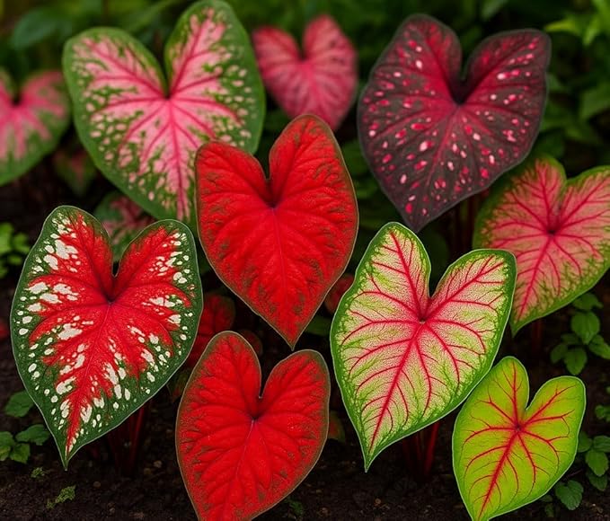 Caladium Bulbs for Planting - Mixed Colors, Growers Choice - Long Blooming Blend (48 Bulbs)
