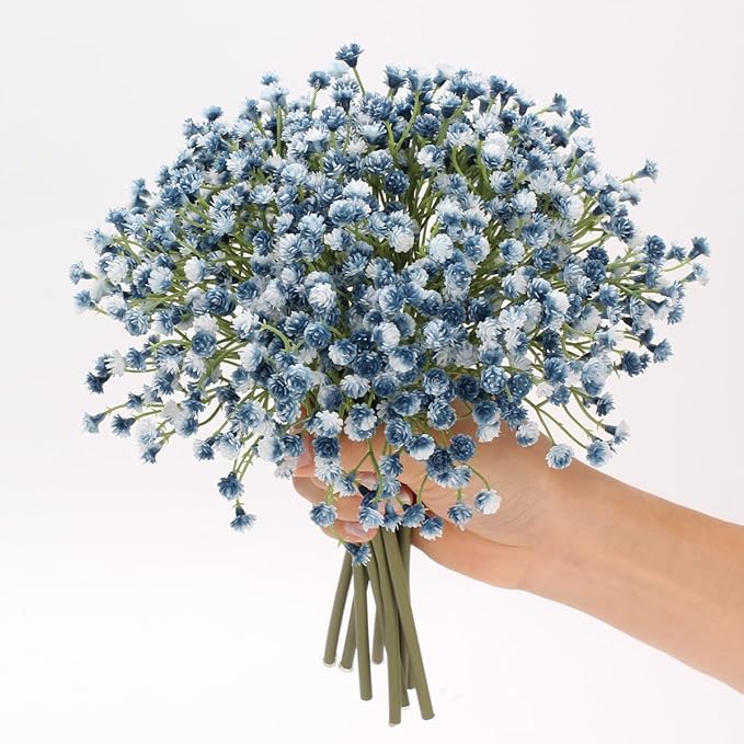 Baby's Breath Artificial Flowers Bulk 10 Pack (30pcs) Faux Baby Breath Plastic Flower Fake Gypsophila Flower Arrangement for Crafts Fake Flowers Bouquet for Wedding Centerpieces Blue Baby Breath