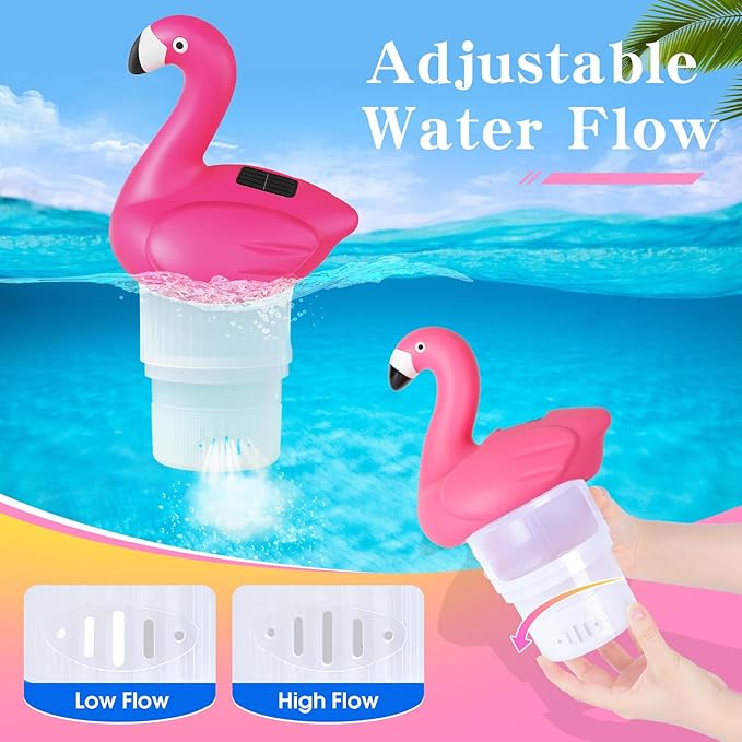 Blufree Pool Chlorine Floater, Solar Flamingo Chlorine Tablet Floater w/Adjustable Release, Glow in The Dark Large Capacity Floating Chlorines Dispenser for Pool Hot Tub Spa
