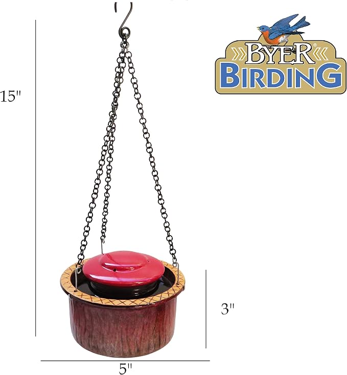 Byer of Maine Alcyon Hummingbird Feeder, Outdoor Hanging Feeder Water Moat for Ants, Dishwasher Safe, Red Ceramic Glaze, 6.5 oz.