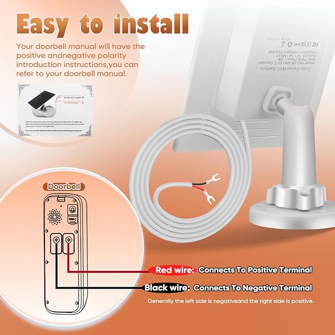 Solar Panel Battery Compatible with Video Doorbell 3 and 4, Battery Video Doorbell Plus, 13ft Charging Cable, 360°Adjustable Wall Mount