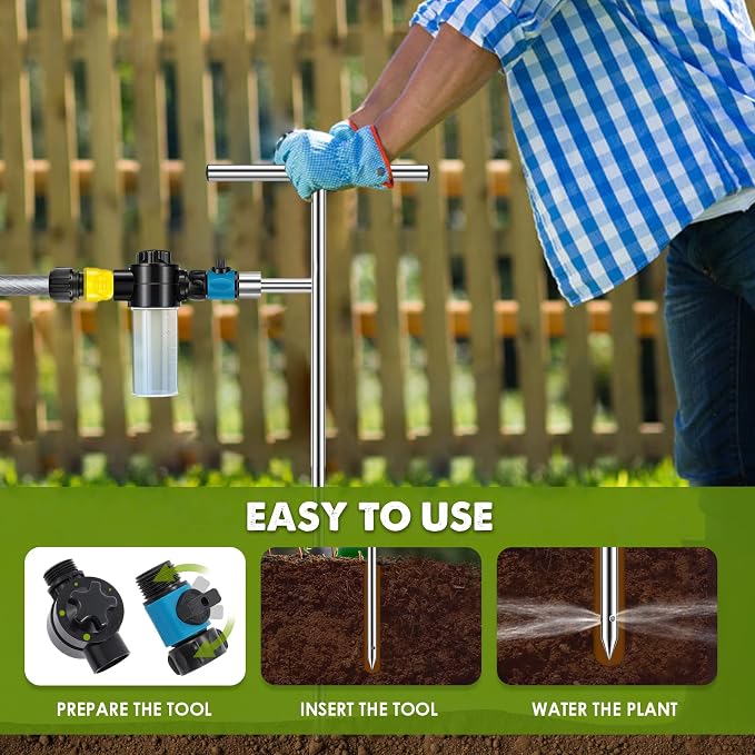 NEWTRY Deep Root Watering Tool, Root Feeder Waterer Irrigator Stainless Steel Tree Watering Spike with Fertilizer Bottle for Plants Trees Shrubs Bushes