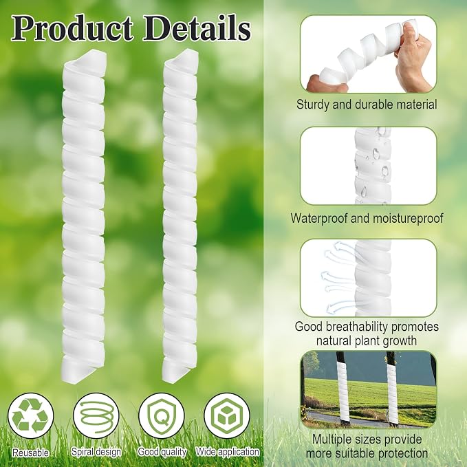 Wesiti 20 Pcs Tree Trunk Protector Plastic Spiral Trunk Tree Wrap Guard Bark Tube Protectors to Protect Bark Saplings from Deer Cats Rodents Rabbit Mowers (White)
