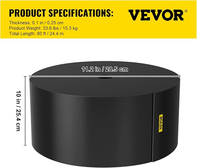 VEVOR Landscape Edging, 10 inch Depth 80 ft Total Length, Recycled HDPE Coiled Terrace Board, Flexible Bender Border for Landscaping, Lawn, Garden, Yard, Against Invading Weeds, Black
