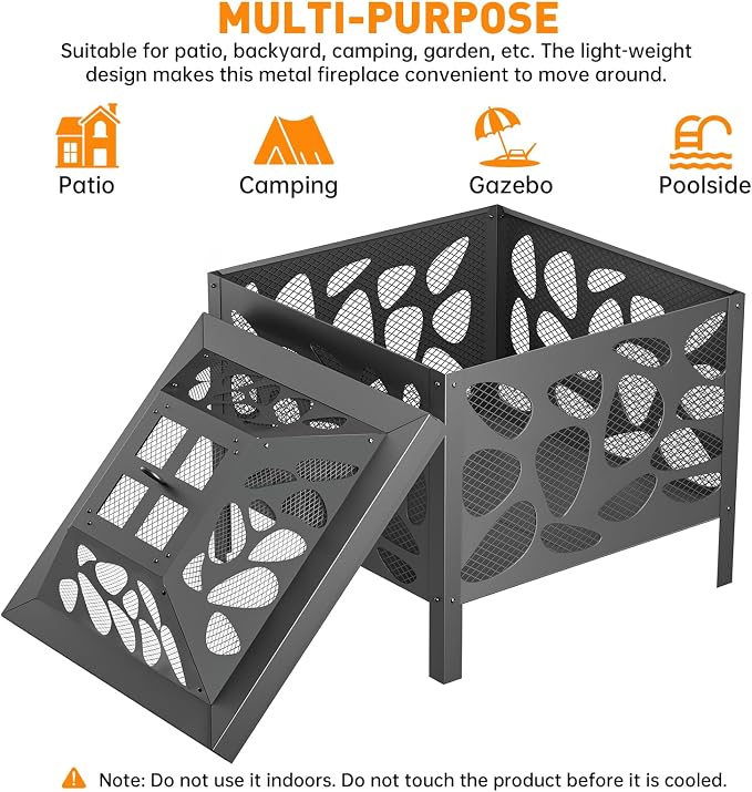15.7 inch Small Fire Pit for Outside, Outdoor Wood Burning Fire Pit | Anti-Spark Mesh Guard, Small Bonfire Pit ,Firepit Bowl for Patio Camping Backyard Deck Picnic Porch