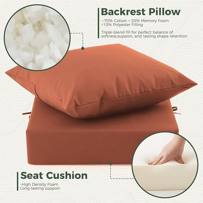 Outdoor Cushions for Patio Furniture, Outdoor Seat Cushion Set 24 x 24 x 4 Inch, Waterproof & Fade Resistant Outdoor Chair Cushions, Deep Patio Chair Cushion with Removable Cover, Spice