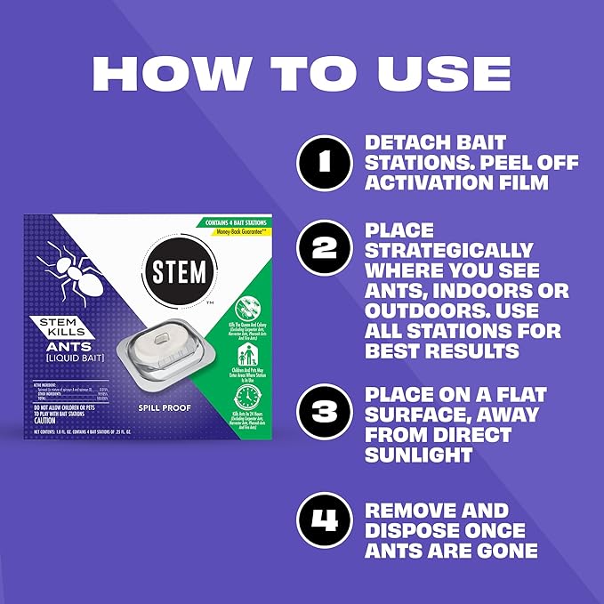 STEM Liquid Ant Baits, Kills The Queen and Colony, for Indoor Use, 12 Spill Proof Bait Stations
