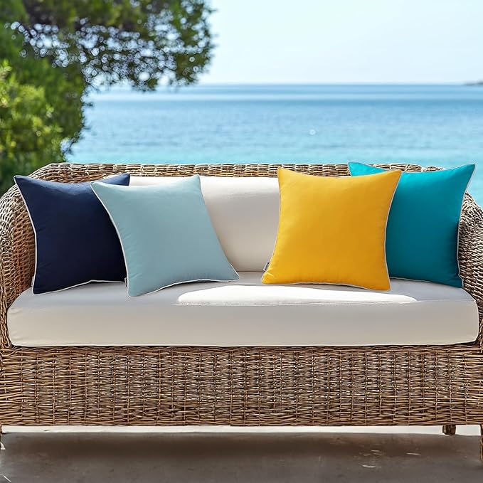 MIULEE Pack of 2 Outdoor Waterproof Pillow Covers Decorative Farmhouse Spring Throw Pillow Covers Square Solid Color Couch Pillow Covers Spring for Patio Tent Bed Sofa Living Room 20x20 Inch Blue