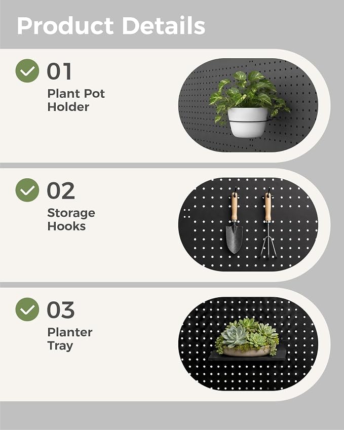 Bamworld Wall Mounted Plant Stand Indoor Outdoor Metal Pegboard Plant Wall Shelf Floating Plant Shelves for Wall Hanging Plant Holder for Office Living Room Decor 11.8x15.7in 6 Pcs Black