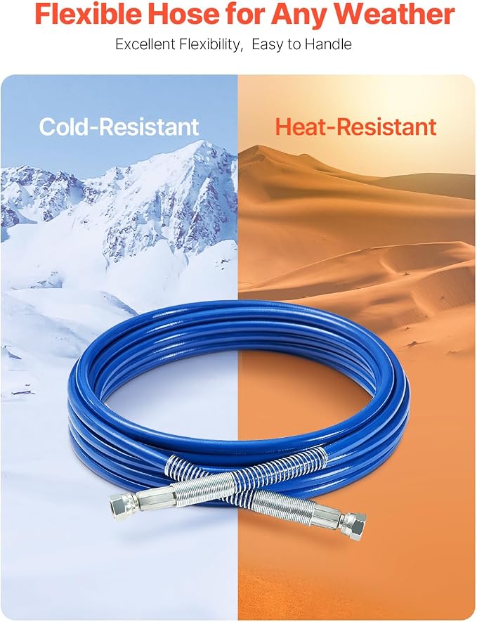 VEVOR 25ft Airless Paint Sprayer Hose, 1/4 in Universal Airless Paint Spray Hose, 4350 PSI High Pressure Flexible Airless Sprayer Hose, Multi-Layer Reinforced Steel Wire Braid Hose for Paint Sprayer