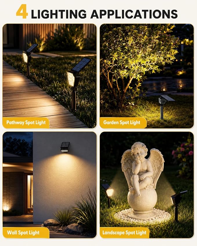 T-SUN Solar Lights Outdoor Waterproof IP65, 6Pack LED Solar Spot Lights Color Changing IP65 Waterproof Smart Auto On/Off for Outside Landscape Garden Yard Lawn Pathway Patio Driveway