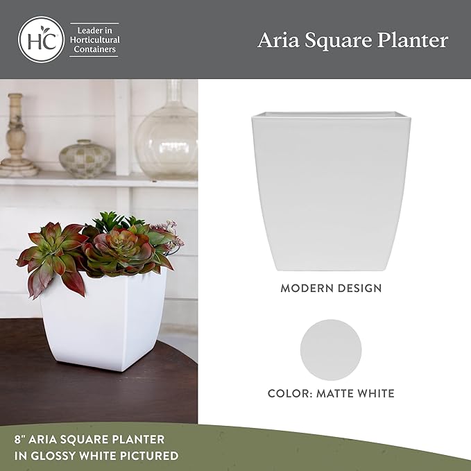 The HC Companies Aria Self Watering Square Plant Pot w/Drainage - Modern Planters for Outdoor Plants & Indoor Plants - Lightweight & UV-Resistant Plastic Pots for Plants (6” Matte White, Pack of 1)