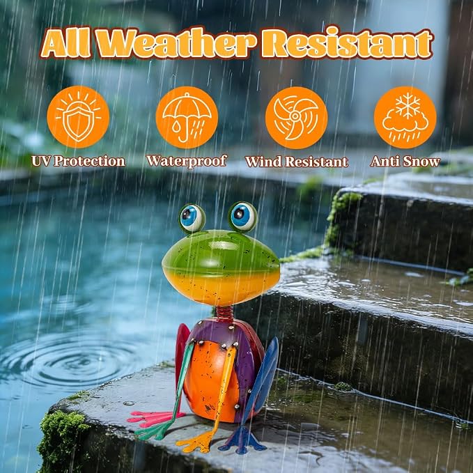 Frog Garden Decor Metal Yard Art | Rustproof Garden Statues Outdoor Figurines for Patio Porch Lawn Gardening Gifts